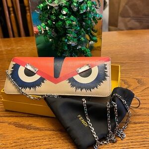 Fendi Monster Continental Multicolor Wallet w/ Crossbody Chain, Box & Dust Bag